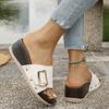 Fashion Buckle Decor Wedge Slippers Women Fashion Rivet High Heel White Sandals Woman Summer Slip On Pu Leather Platform Slides Mujer