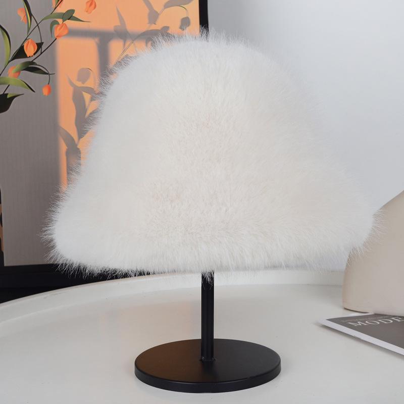 

Жіноча модна панама зі штучного хутра - Товста, плюшева та тепла для осені/зими темного кольору хакі