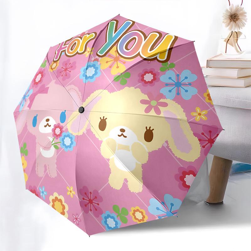 Bunnies, Flowers Automatic Open/Close Umbrella-Cute Umbrella with Cute Design, Portable 3-Fold Compact Umbrella for Men & Women, Halloween C