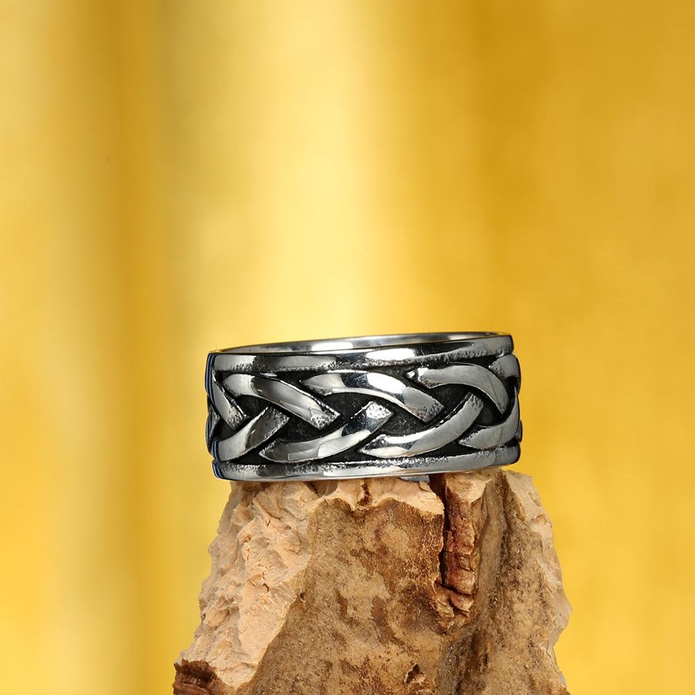 European and American Personalized Retro Woven Viking Men's Titanium Steel Ring, Stainless Steel Ring Fashion Daily Jewelry Gift Accessories