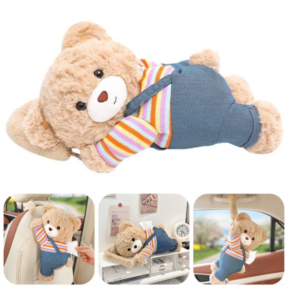 Creative Plush Bear Vehicle Tissue Bag Cartoon Hanging Tissue Holder  Living Room