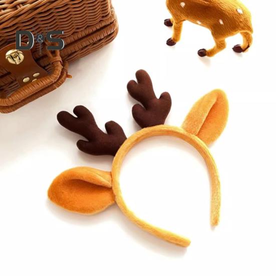 Banda de păr cu coarne de Crăciun, elastică, anti-alunecare, de pluș, potrivită pentru toate vârstele Accesorii pentru păr de Crăciun, decorare pentru petreceri de sărbători, costum festiv de Halloween