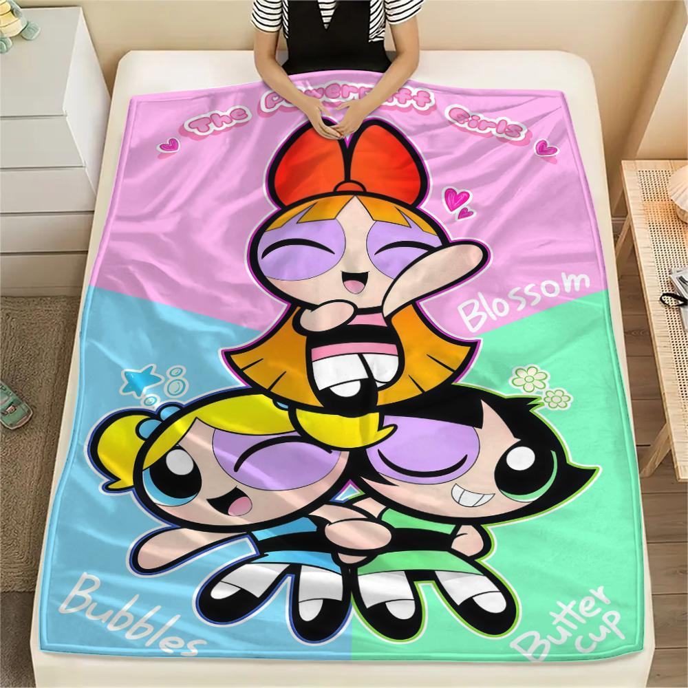 Powerpuff Girls Art pattern Flannel Blanket, High quality Comfortable for All Seasons, Home Decor, Warmth and Comfort, Perfect for Gifts.