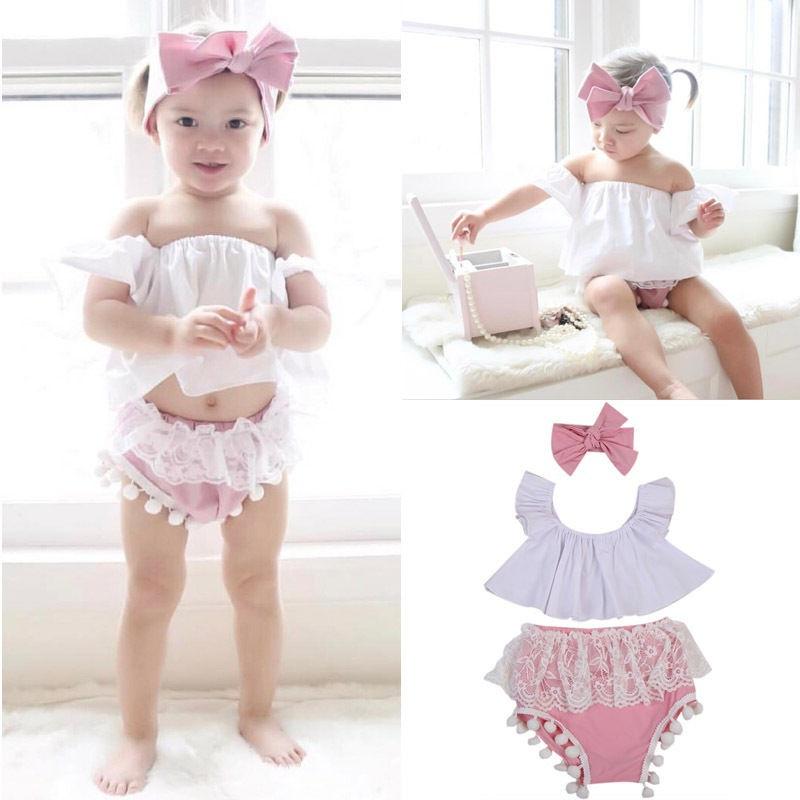 Buy Newborn Baby Girl Ruffle Top+Lace Tassel Shorts+Headband 3Pcs