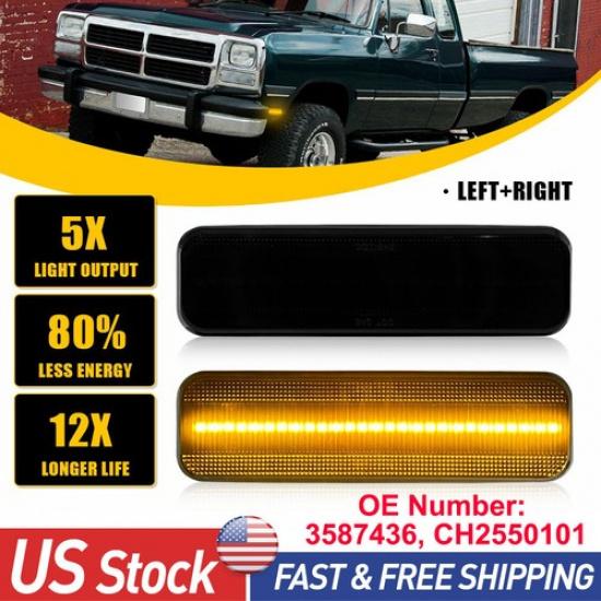 

2x LED Side Smoked Front Marker Lights Fit Dodge 81-93 D150 D250 D350 W150 W250