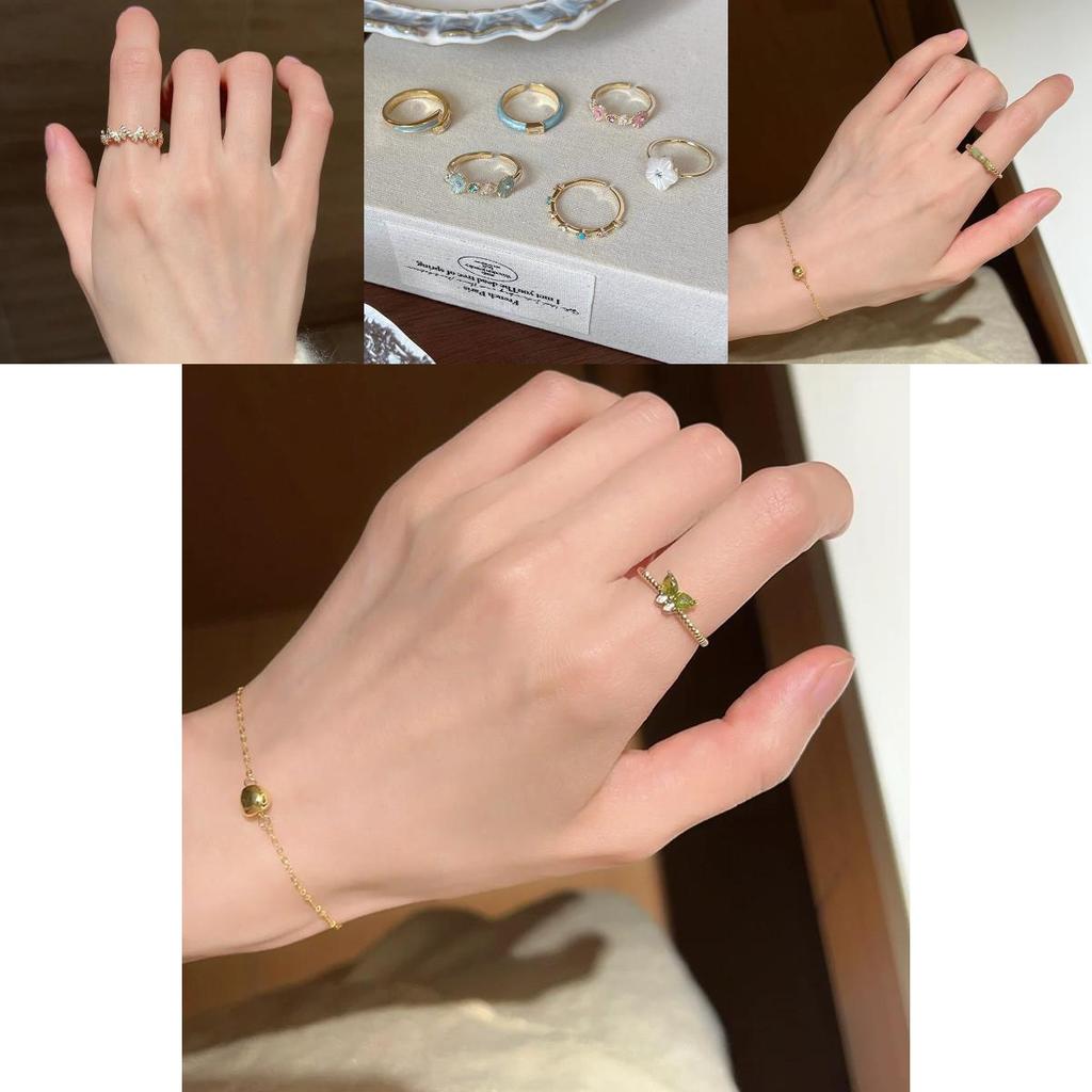 Stylish Geometric Floral Blue Enamel Copper Ring For Women Chic And Versatile Design