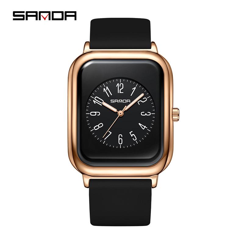 Sanda Quartz Retro Square Watch: Simple Bar Index, Calendar, Waterproof, Business Casual, Unisex Strap