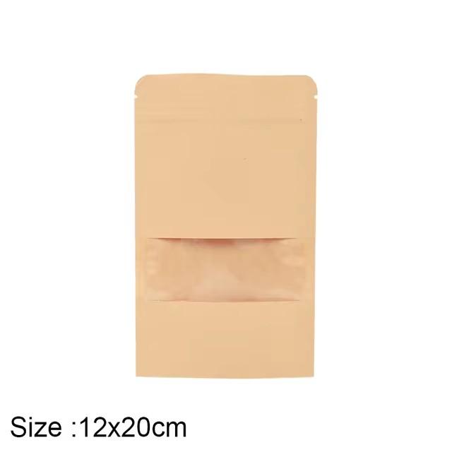 10st Kraftpapperspåsar med dragkedja och fönster för mat, snacks, te, självförslutande förvaringspåse, bröllop, hem, godis, presenter, förpackningspåse