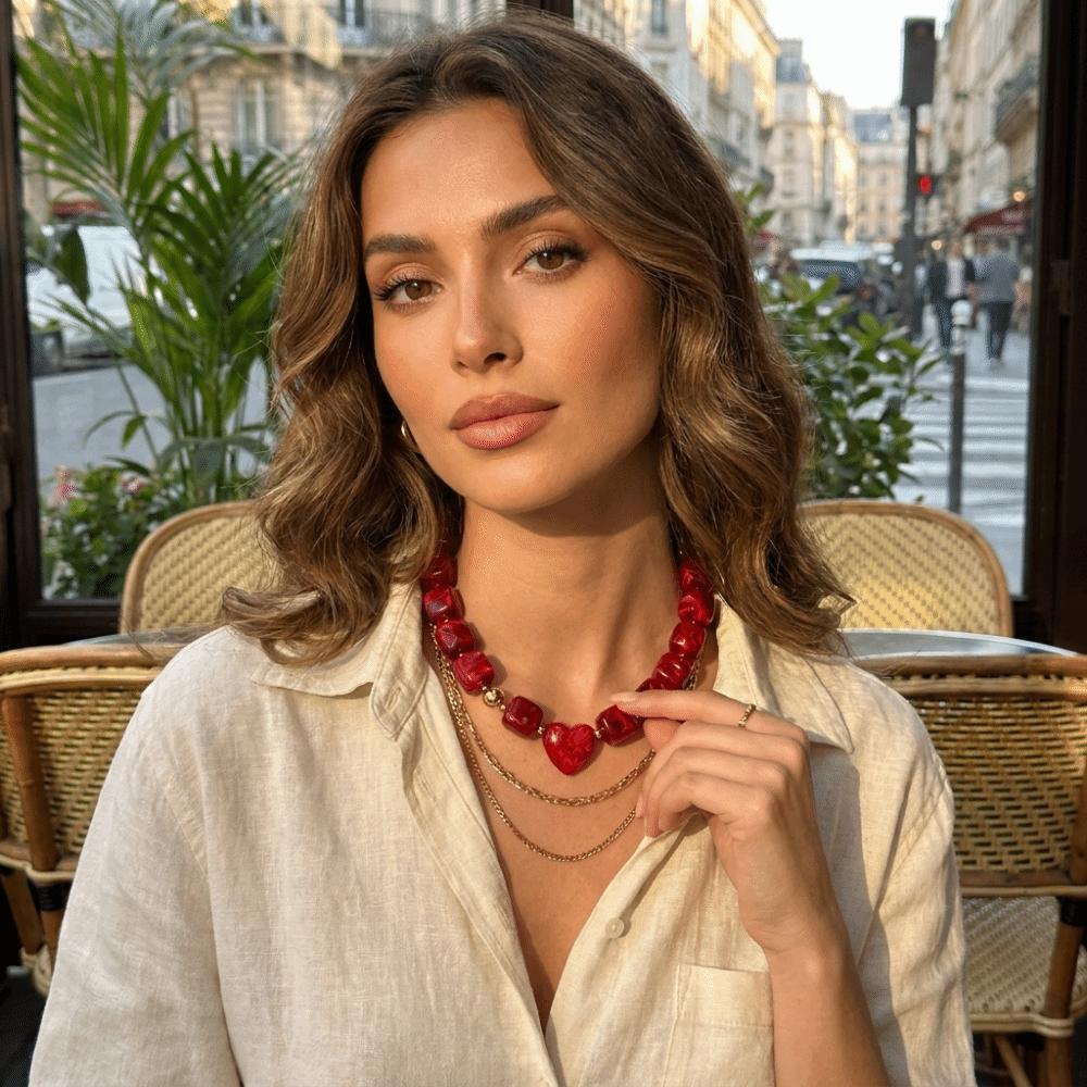 Colorful Heart Pendant Choker Square Candy Neck Chain Fashion Resin Beaded Necklace Date