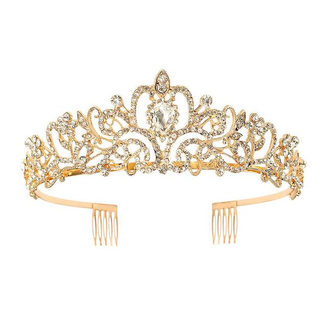 Baroque Champagne Crystal Wedding Crown Princess Bridal Tiaras Comb Headband Birthday Dance Headdress Girls Diadem Hair Jewelry
