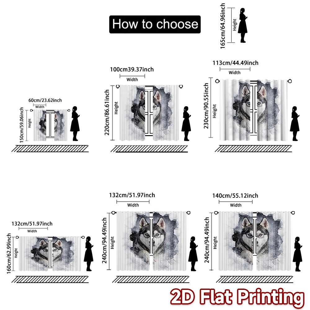 2D FLAT PRINTING 2pcs Curtains (Without Rod) Winter Canine Wonderland Modern Minimalist Curtains Versatile Polyester Fabric