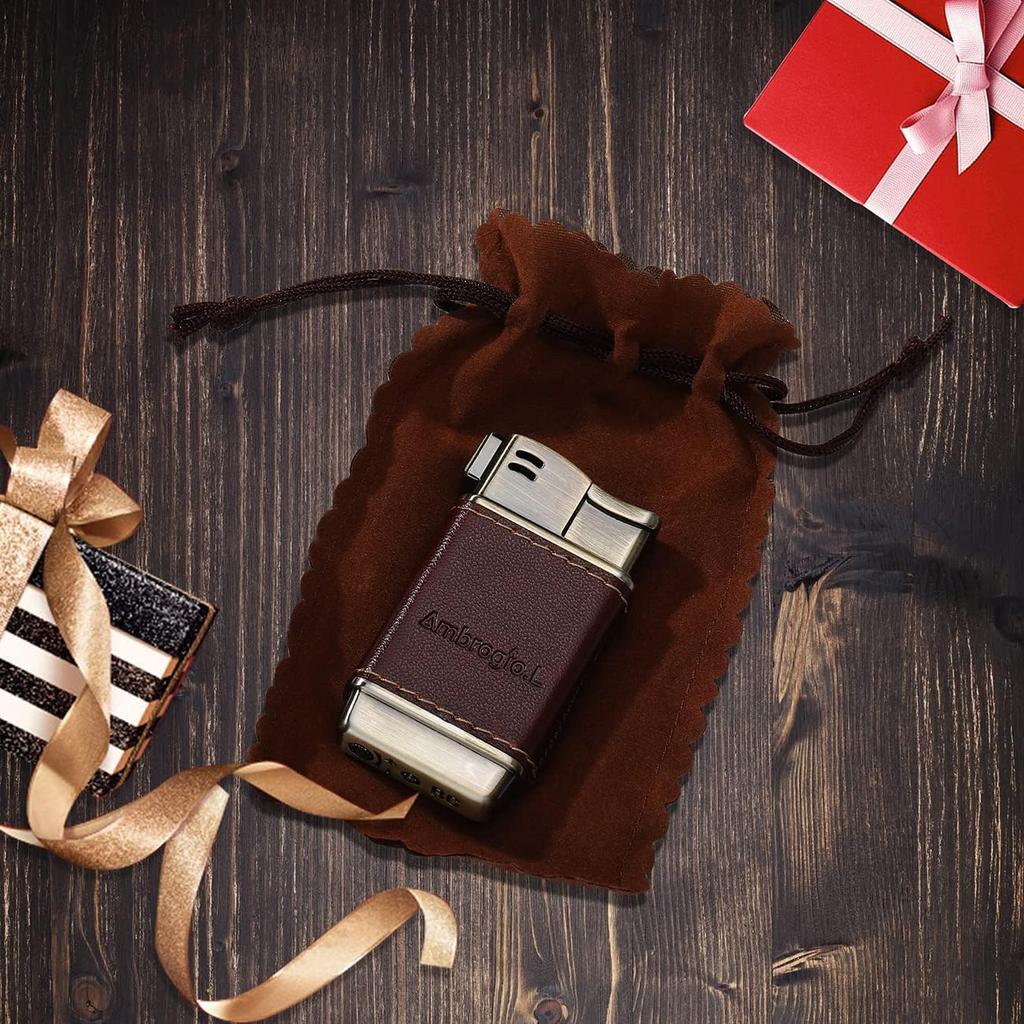 Ambrogio.L Pipe Lighter - Genuine Leather Adjustbale Soft Flame Refillable Butane Gas Lighter - Boxed Bronze Brushed
