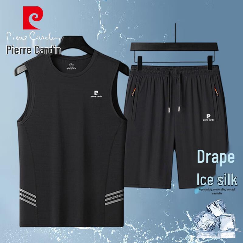 Pierre Cardin Men's Ice Silk Sleeveless T-Shirt & Shorts Set
