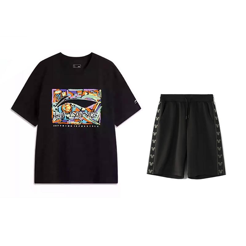 

Li-Ning Printed Breathable Round Neck Short Sleeve Fashion Solid Color Comfortable Shorts Casual Sports Suit Unisex suit AHSV291-2+YKSV129-2