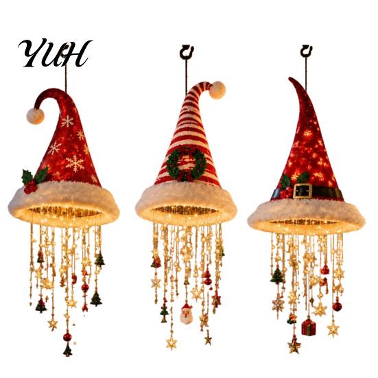 Weihnachtsbaum Hängende Ornamente Weihnachtsmütze Laterne, Leuchtende Weihnachtsmütze Dekoratives Licht mit LED-Lichterkette Feiertagsparty Dekorationen Und Anhänger, Anhänger