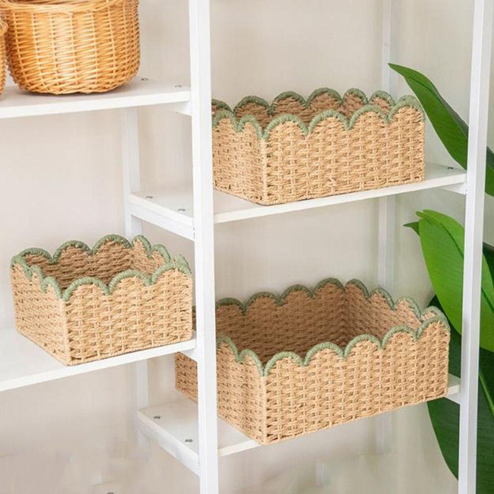 Rectangular Imitation Rattan Storage Basket Large Capacity Cosmetic Storage Box  for Living Room