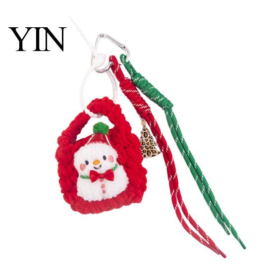 Knitted Holiday Embellishments Christmas Santa Claus Bag Charm, Crochet Keychain Pendant with Key Accessories Faux Leather Star, Xmas Hanging