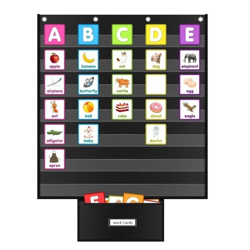 Pocket Chart Educational Hanging With 7 Transparent Storage Pockets