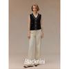 Blacknini Yin WAF/"Gatsby" Australian Mernu Wool Gold Silk Trim Knitting Vest Cardigan