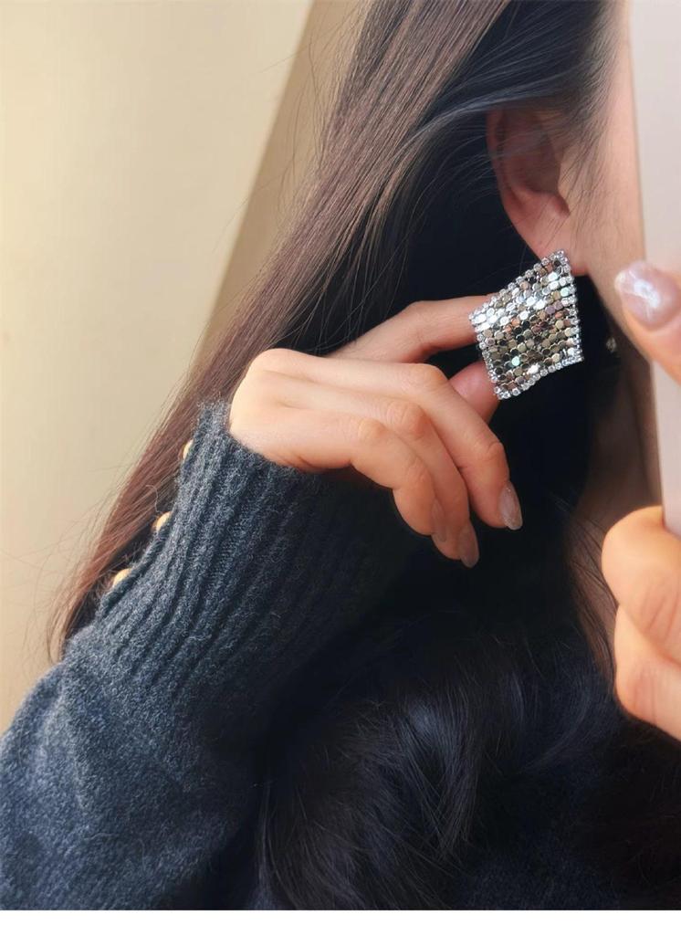 Gold-Plated Silver Zirconia Rhombus Tassel Stud Earrings - Elegant High-End Jewelry for Women
