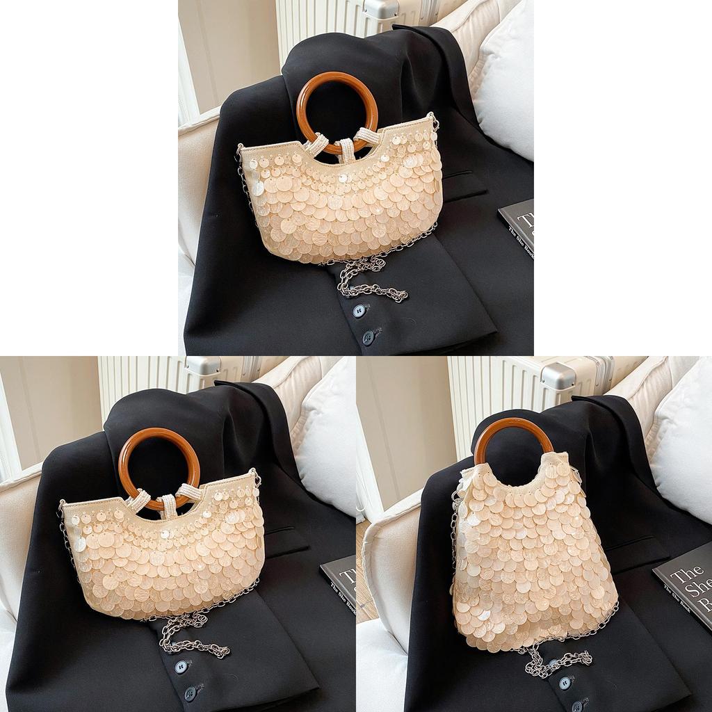 Feenmuschel-Handtasche mit Holzgriff für Strandresort und Sommer-Mode