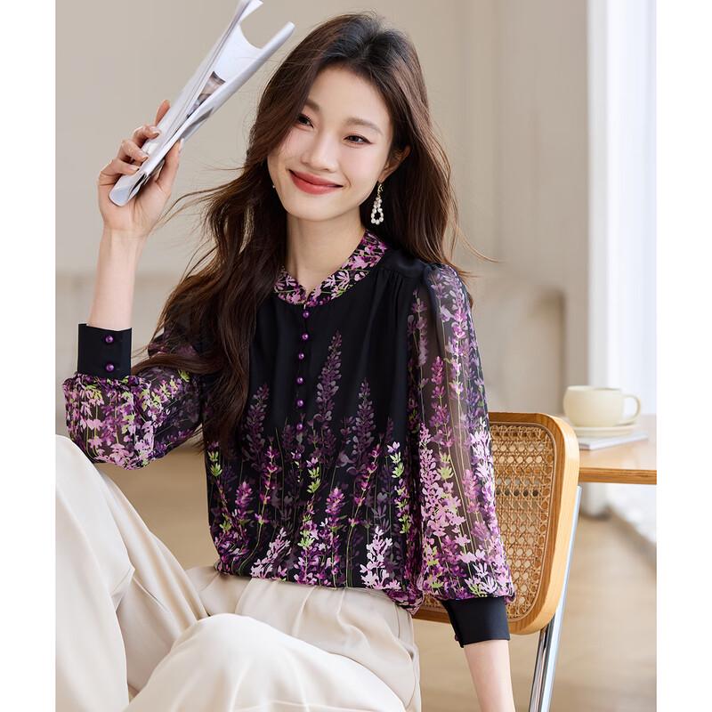 Oudifu Women s Floral Print 3/4 Sleeve Shirt XL