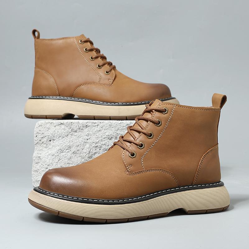 Luxury Brand Winter Cow Leather Platform Boots for Men Designer Casual Work Shoes Genuine Leather Outdoor High Top Ankle Boot