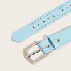 Women PU Leather Belt Heart Hole Decoration Solid Color Belt
