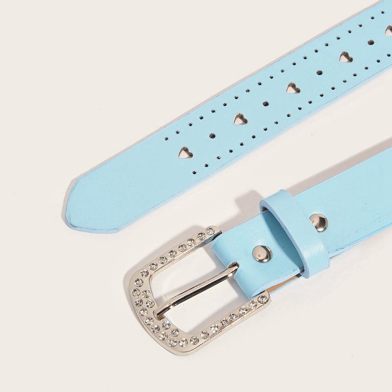 Women PU Leather Belt Heart Hole Decoration Solid Color Belt
