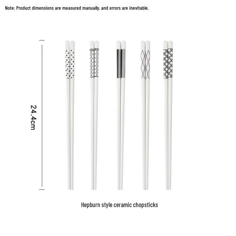 Ceramic Hepburn Style Non-slip Chopsticks, 5 Pairs - High Temperature Resistant, Unique Design, One Pair per Person.