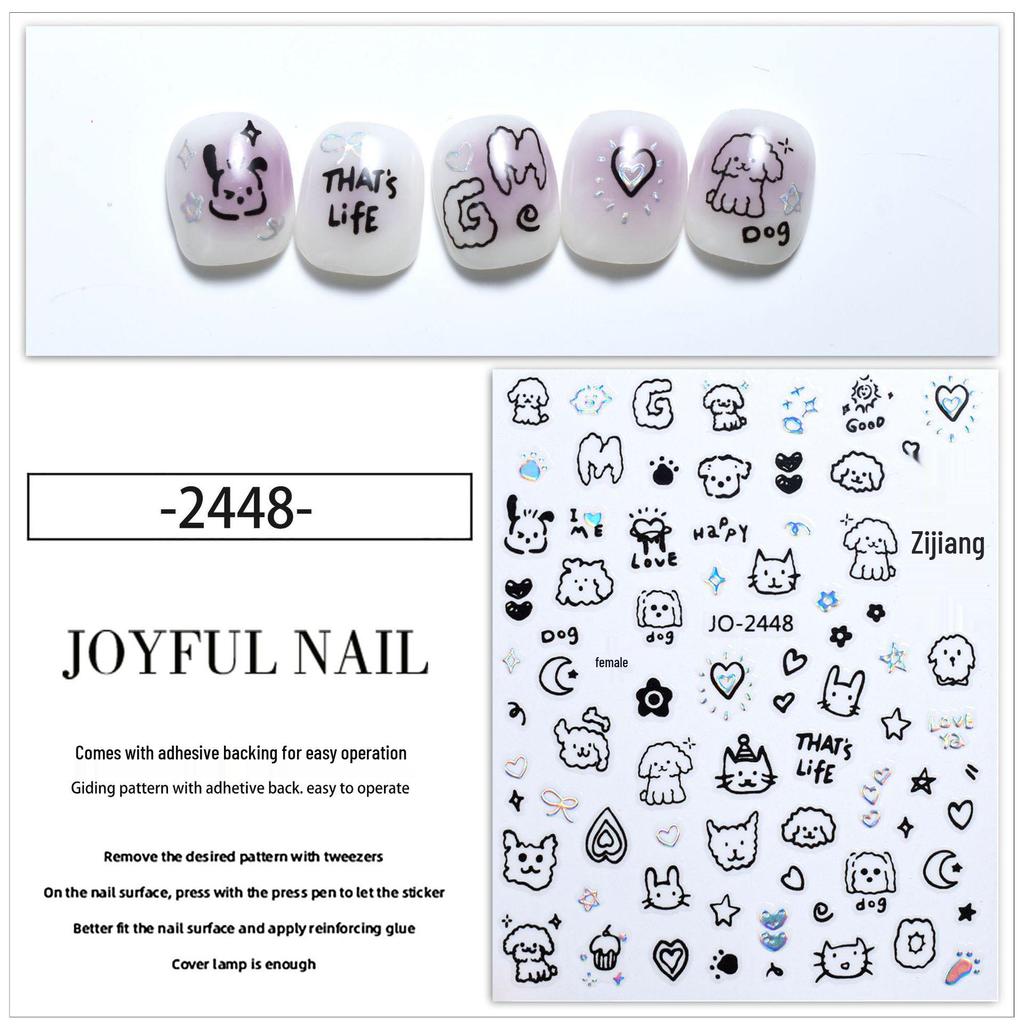 Puppy & Kitten Graffiti Nail Stickers: Cute, Cool, Small Patterns & Heart Decals