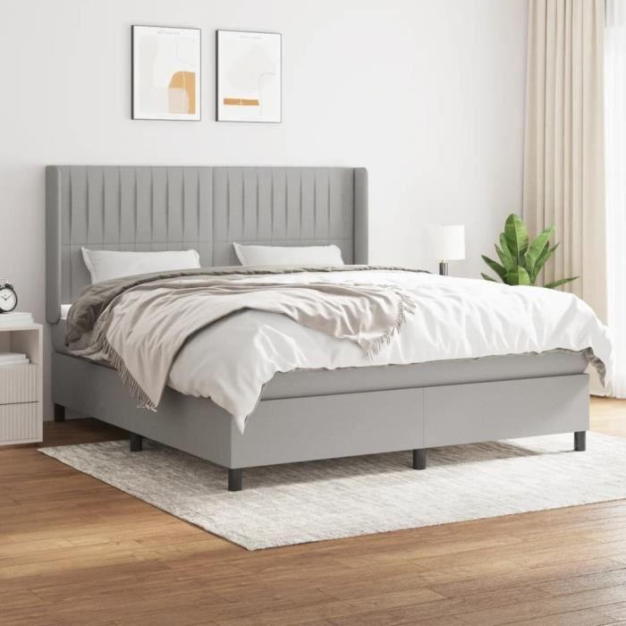 3131601 vidaXL Lit à sommier tapissier avec matelas Gris clair 160x200cm Tissu