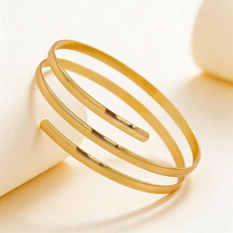 Three-Layer Hollow Geometric Metal Arm Ring: High-End, Adjustable Punk Bracelet