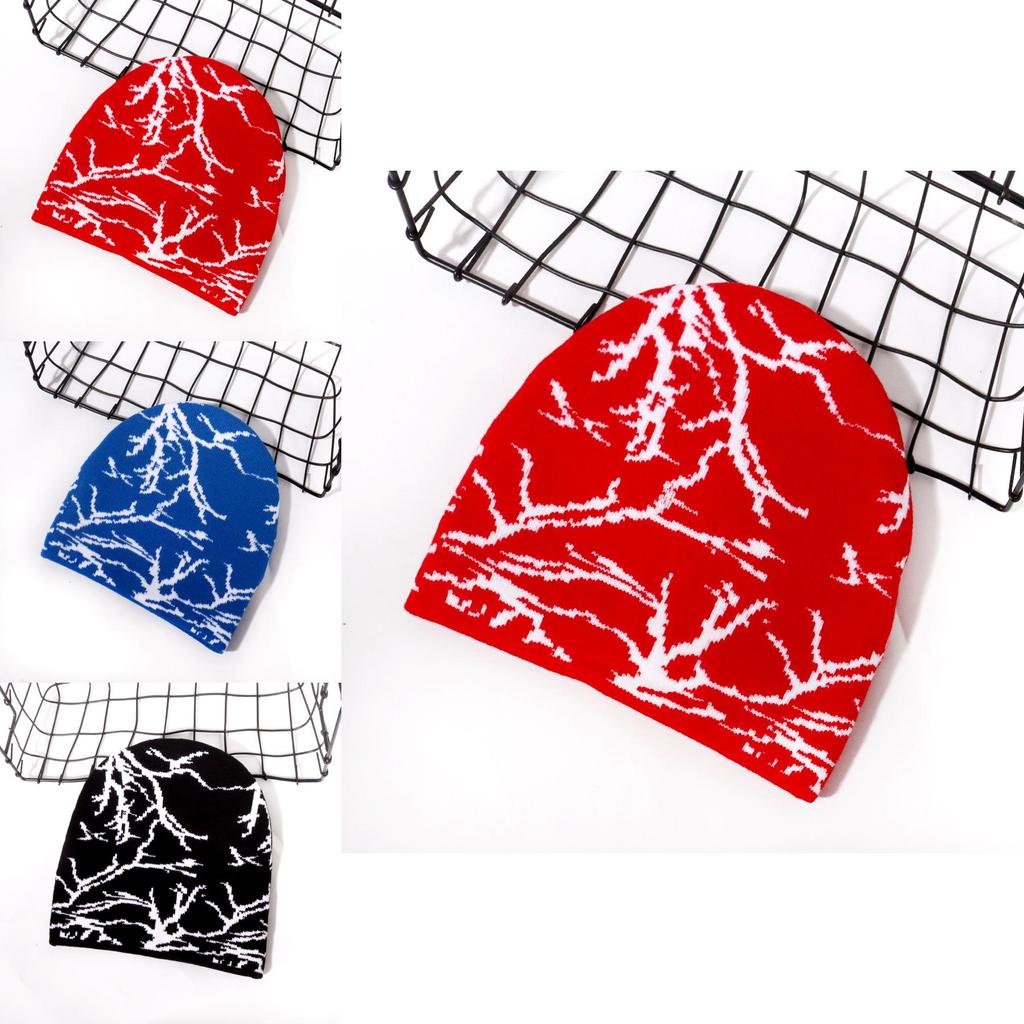 Fashion Knit Cap With Lightning Pattern For Streetwear Fans And Fall Season