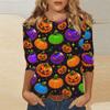 Women's Fashion Casual Three-quarter Sleeve Halloween Printed Round Neck Top