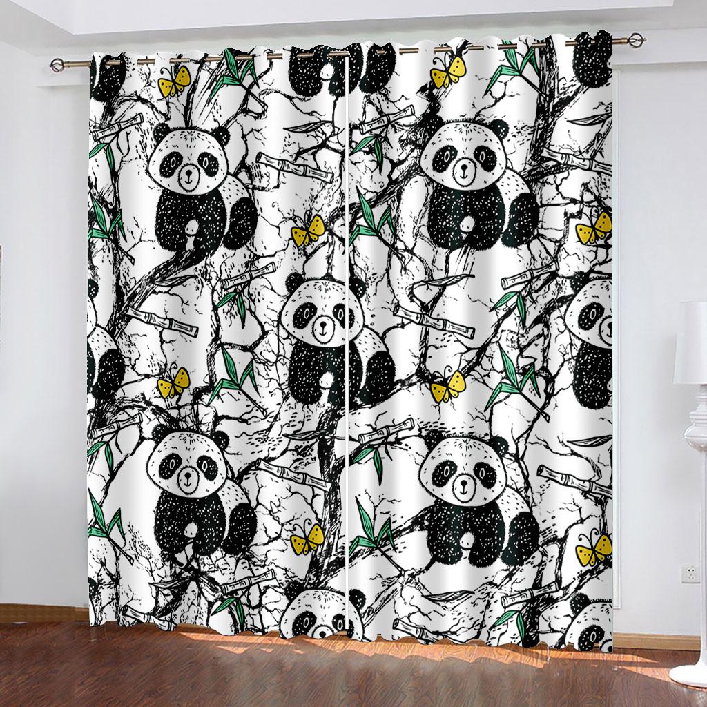 Lovely Giant Pandas Eat Bamboo Pattern Sunshade Curtains 2 Pieces For Living Room Bedroom Home Decoration