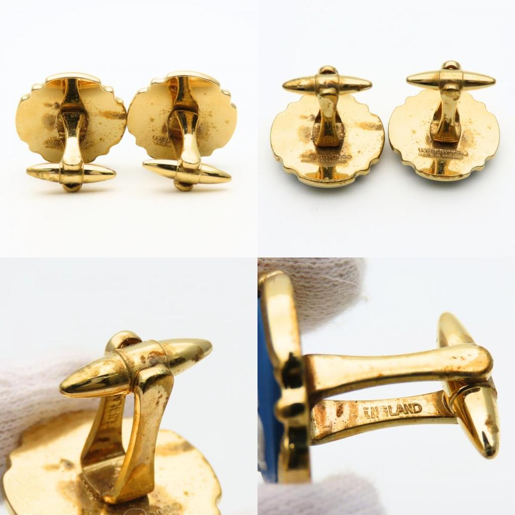 Used Wedgwood cuffs Tie pin set metal gold blue plating