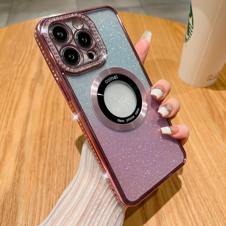 Suitable for Apple 16, Magnetic Phone Case with Missing Label, Water Diamond Glitter, IPhone14, Anti-drop I15pro Protective Case