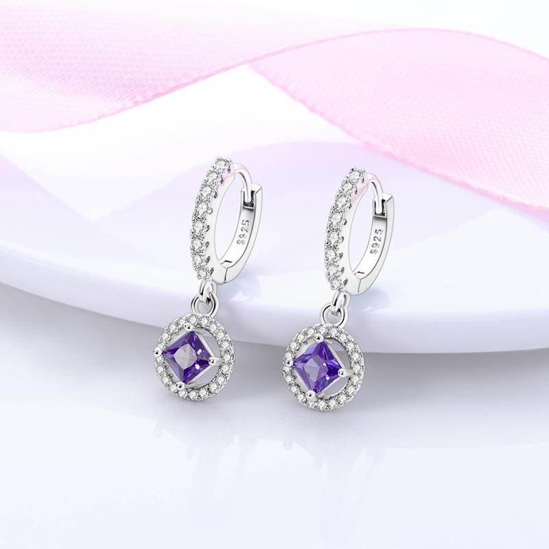 925 Sterling Silver Hoop Earrings Closely Set Purple Zircon Iris Butterfly Star Moon Cat Earrings for Women Fashion Jewelry Gift