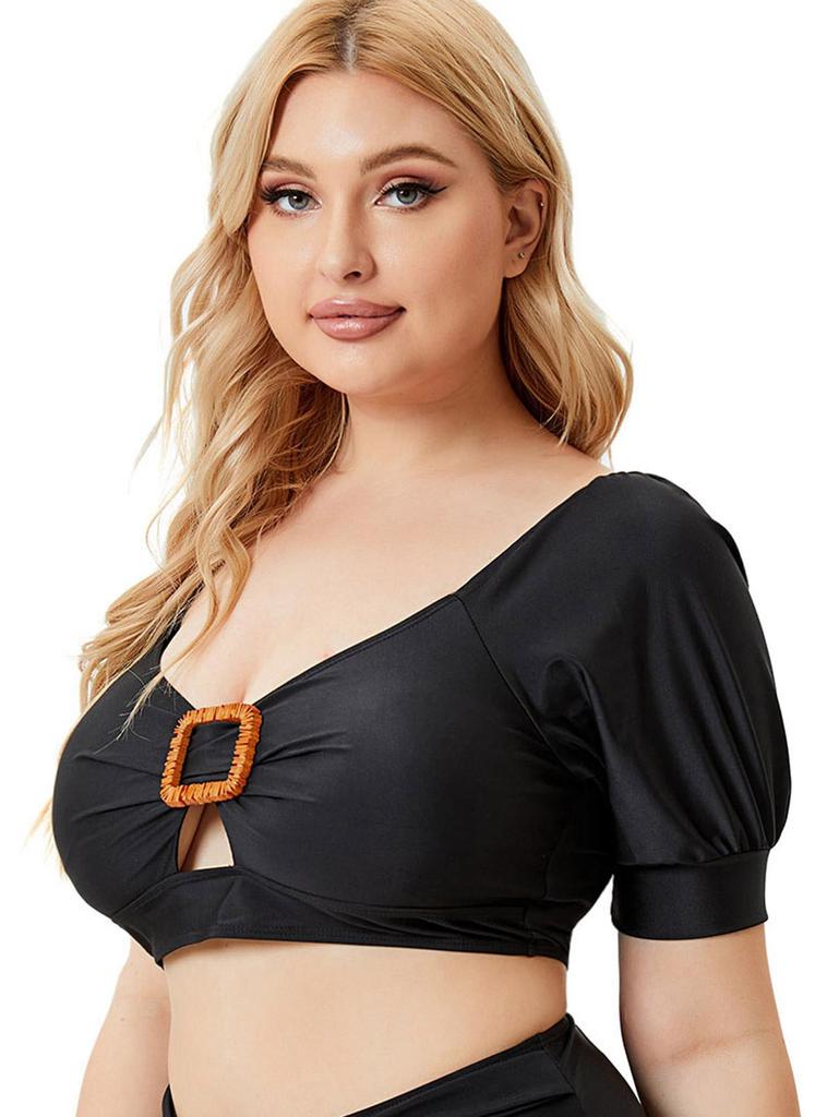 Reggiseno bikini imbottito con spalline sottili e maniche raglan Rosegal Plus Size