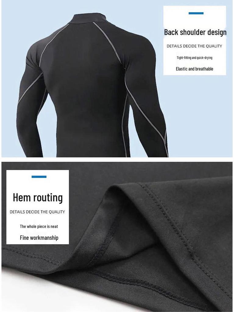2025 Men's High-Neck Quick-Dry Training T-Shirt - Autumn/Winter Breathable, High-Elastic Fitness Wear