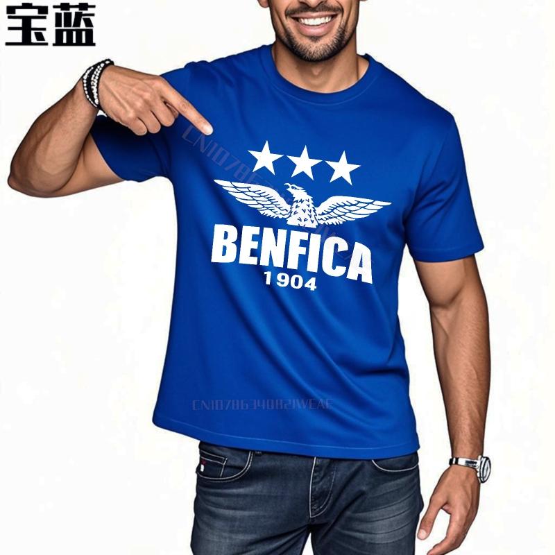 T Shirt Men Soft Workout T-shirt Benfica Logo With Stars Crew Neck Solid Color Tshirt Minimalist Cotton Breathable Tee
