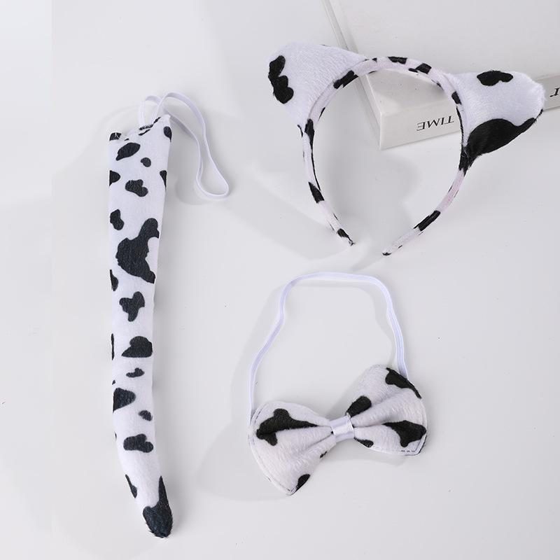 Halloween Animal Headband Dalmatian Cow Tiger Frog Panda Giraffe Zodiac Dress Up 3 Piece Set