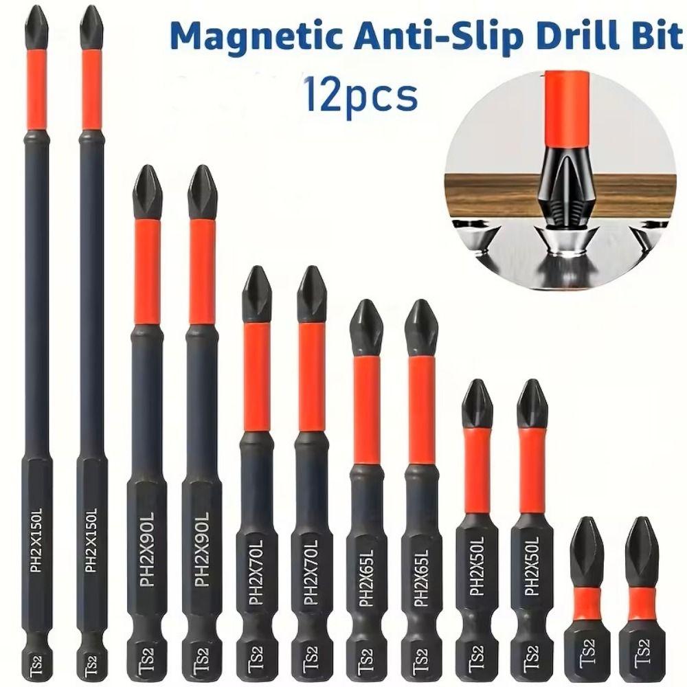 12 Pieces Non-Slip Magnetic Batch Head Electric Screwdriver Bits for Electric and Hand Drivers