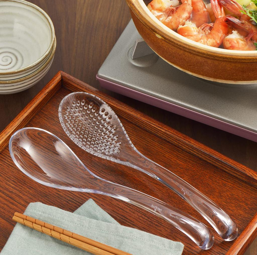Yoshikawa Delicious Colorful Vegetables Clear Spoon with Total Dishwasher SJ3474 Easy-to-Scoop Holes, Large, 24.5cm Length, Safe, Tsubame-Sanjo,