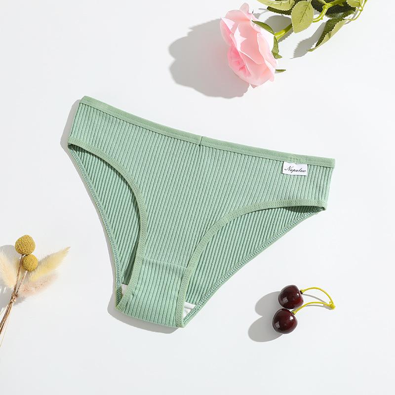 Women's Spring and Summer New Cotton Solid Color Thread Comfortable Breathable Double Layer Low Waist Briefs