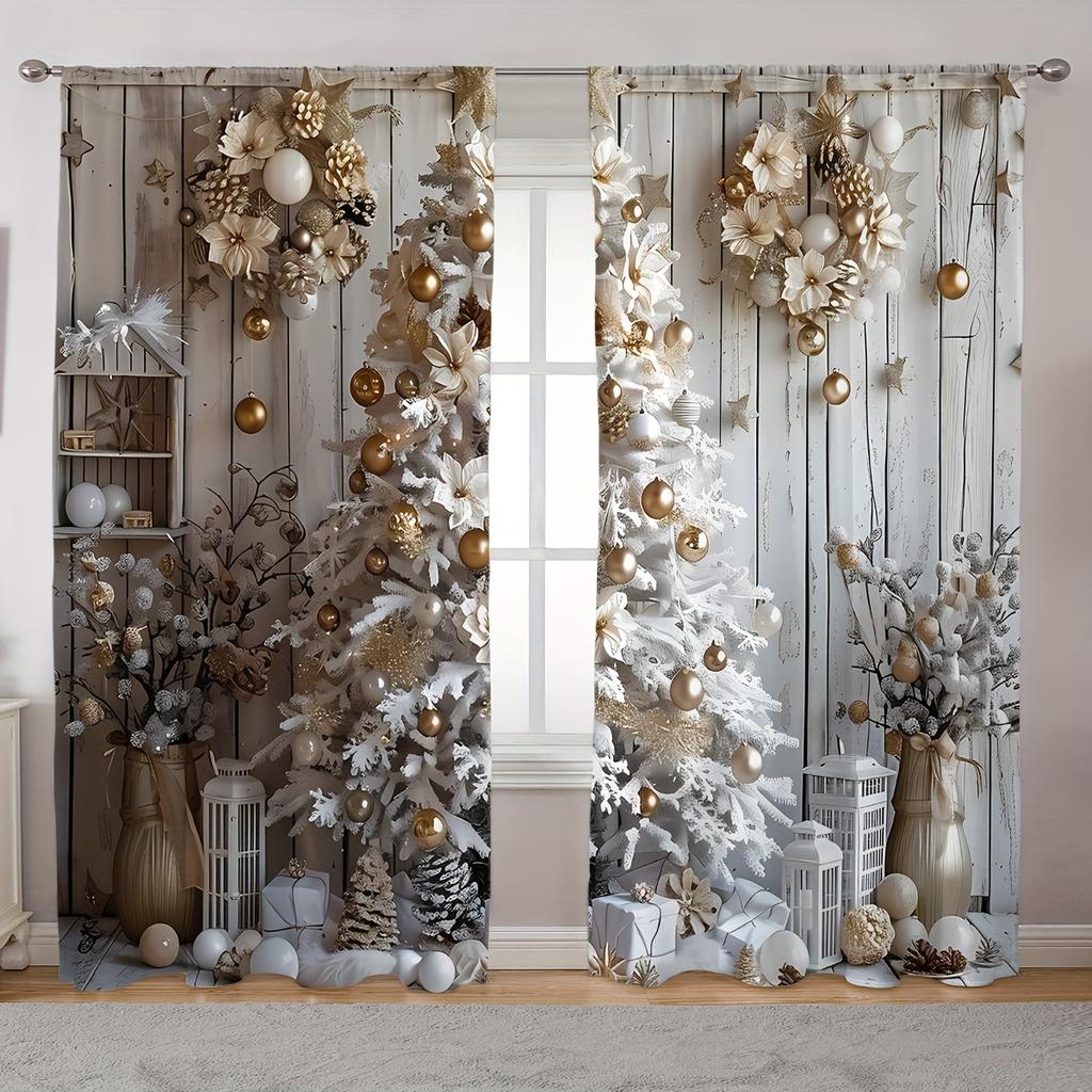 2-Panel Semi Blackout Curtains with Christmas Pendant Design - Soft, Light-Filtering & Thermal Insulated for Privacy In Bedroom