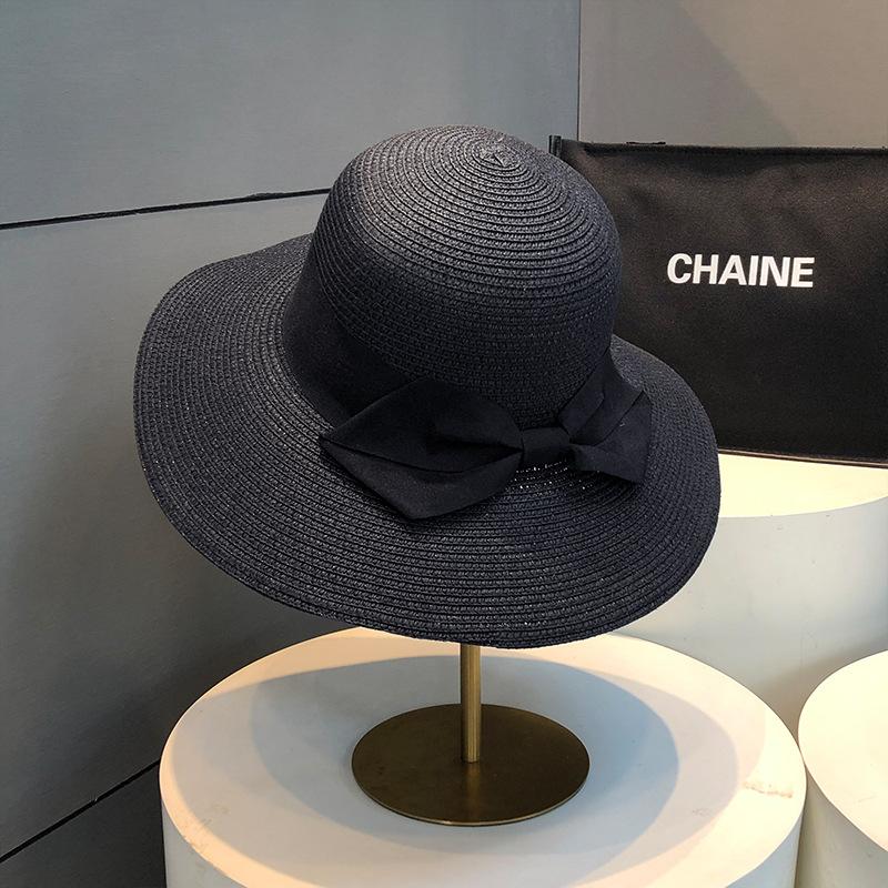 

Летняя шляпа женская солнцезащитная солнцезащитная соломенная соломенная шляпа морской пляж шляпа от солнца бант шляпа-котелок One Size