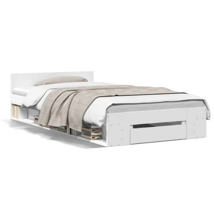 VidaXL Cadre de lit avec tiroir blanc 90x200 cm bois d'ingénierie, lit, lit de rangement, cadre de lit simple, lit simple, 3280797