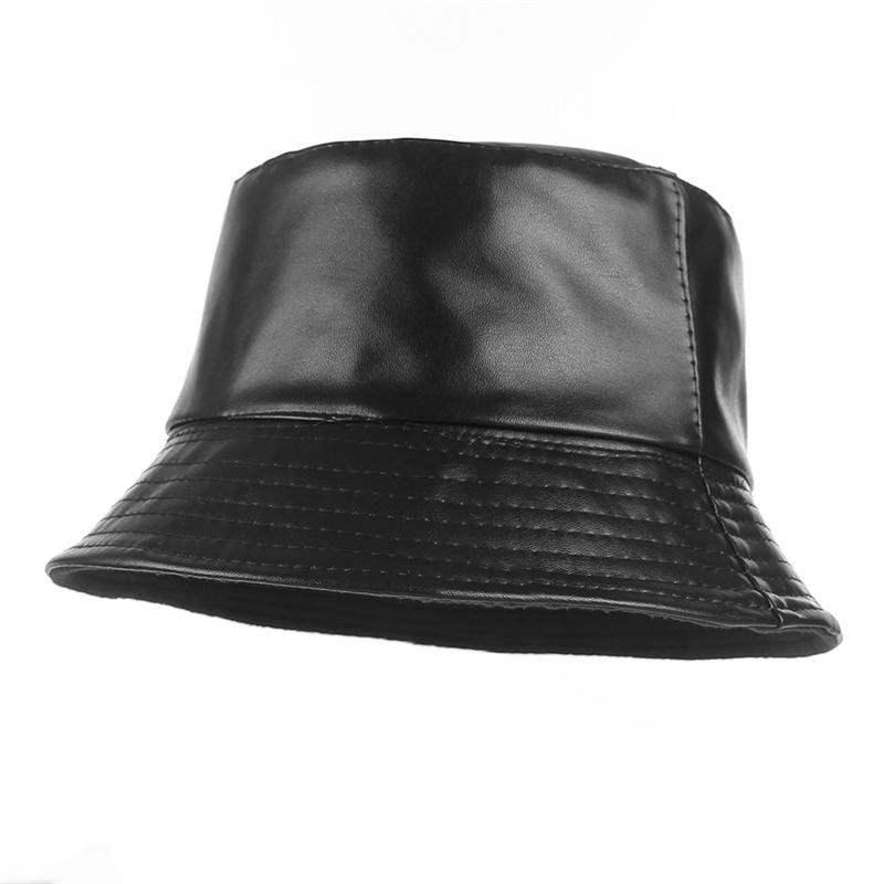 

GEMVIE Two Sizes PU Leather Wide Brim Black Bucket Hats for Women Men Solid Color Waterproof Hip-Hop Fisherman Cap 58cm чёрный